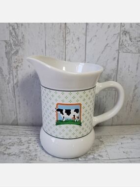 Vintantage White and Green Cow Print Pitcher Cottagecore Farmcore Lovely